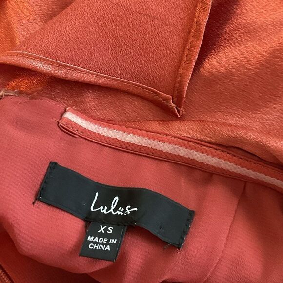 Lulus Pure Happiness Rust Orange Satin Off-the-Shoulder Maxi Dress Size XS - Picture 6 of 7